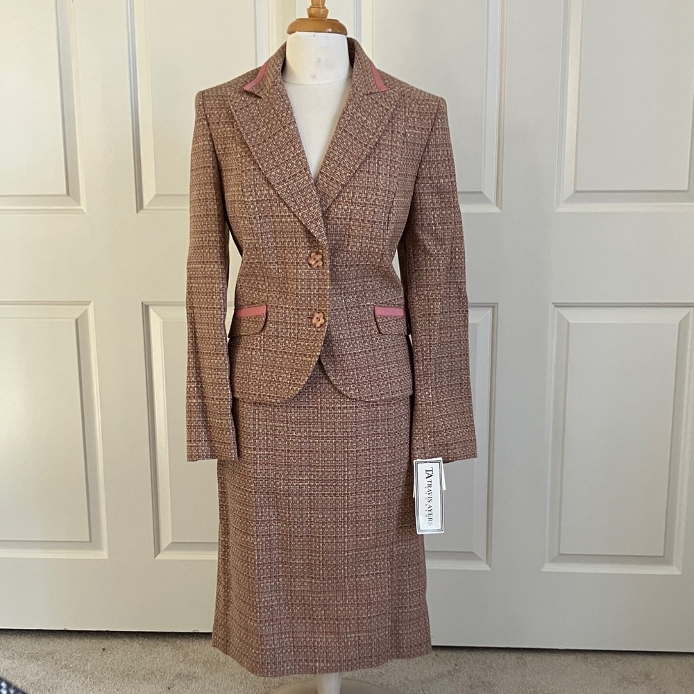 Travis Ayers Brown and Pink Tweed Blazer and Skirt Set